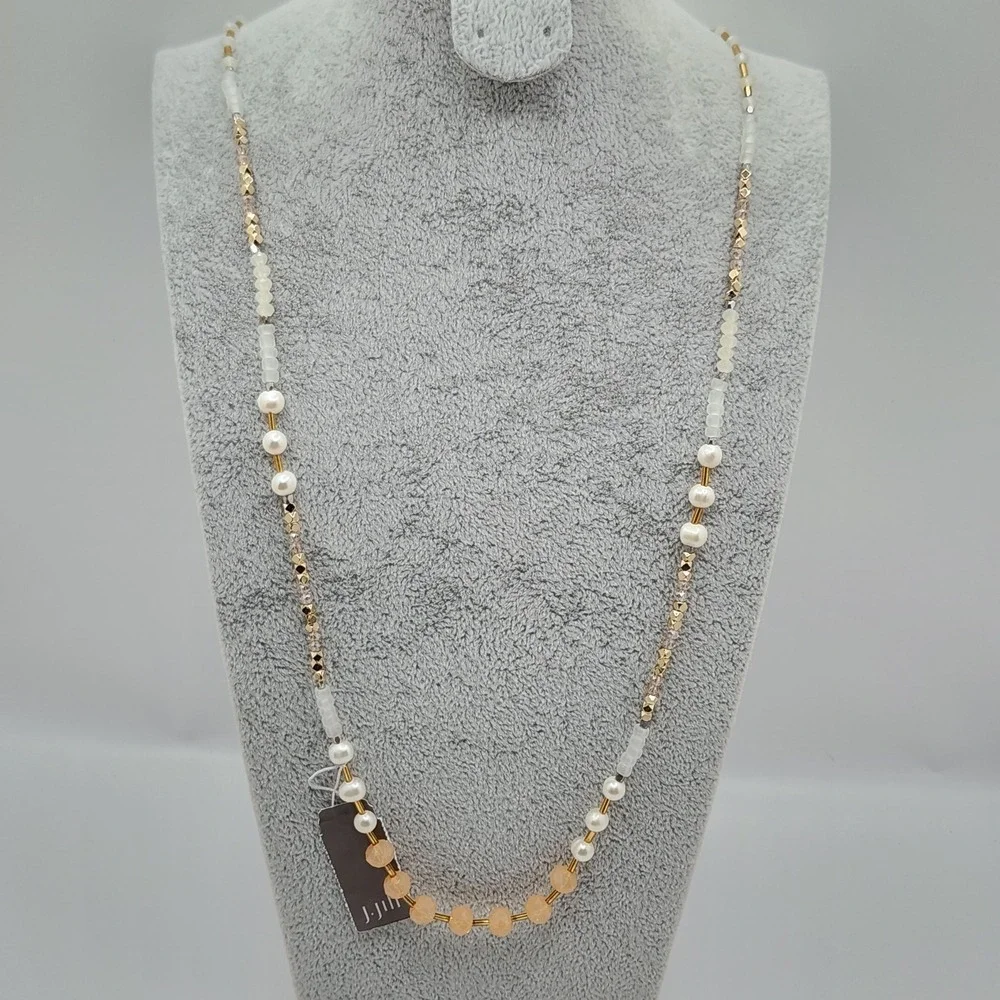 Boho Faceted Glass Bead Faux Pearl Tassel Necklace 28